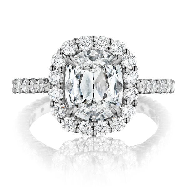 18K White Gold GIA Diamond Semi-Mount with Pave Halo Carats